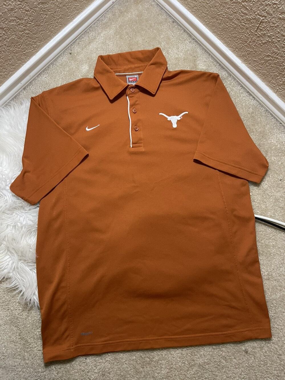 Vintage Nike DriFit Texas Longhorns Polo Mens L Embroidered Logo Short Sleeve